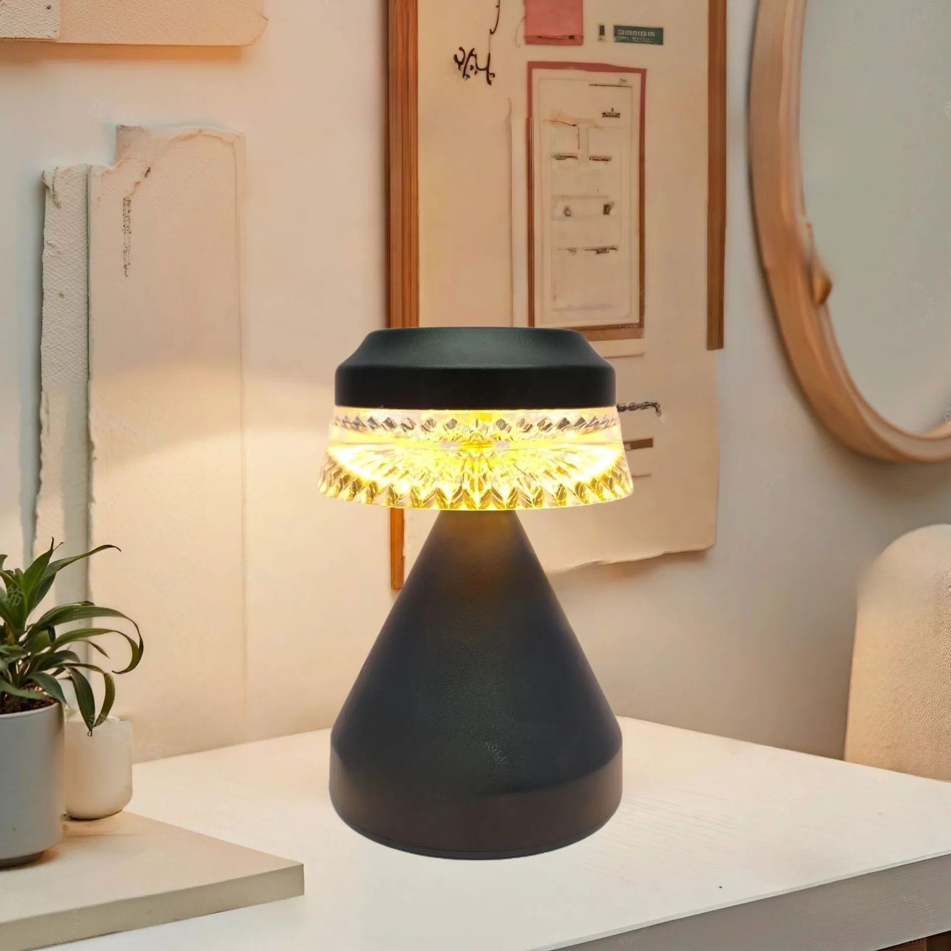 Modern bedside LED charging night light in black, brown, or orange with touch dimming.