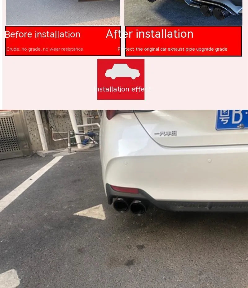 Black carbon fibre car exhaust pipe with dual outlet design for vehicle modification