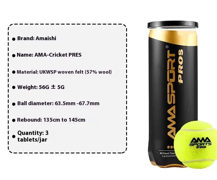 Three high elasticity training tennis balls for cage plate tennis and cricket practice