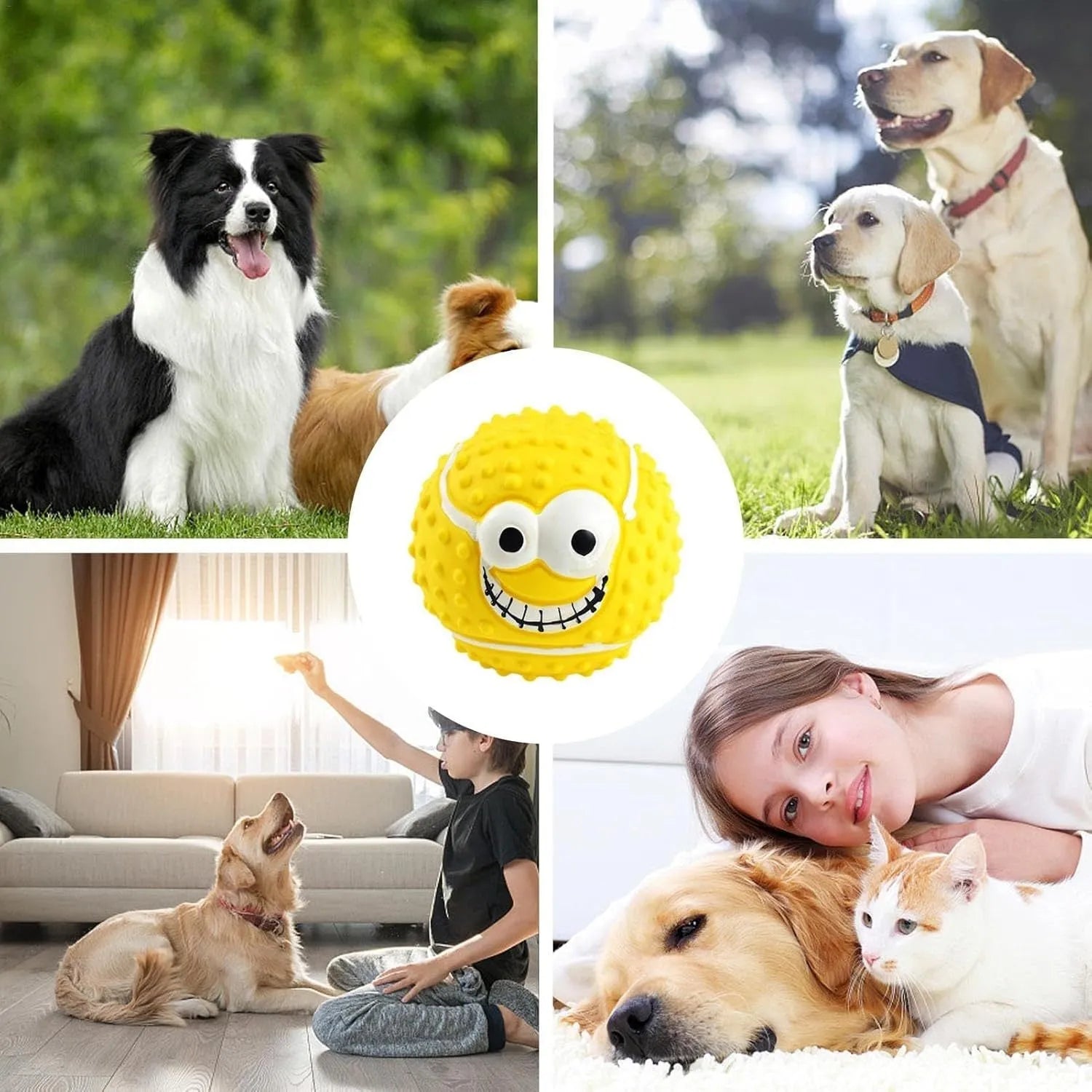 Colourful latex dog balls with smiley faces, suitable for small dogs and cats