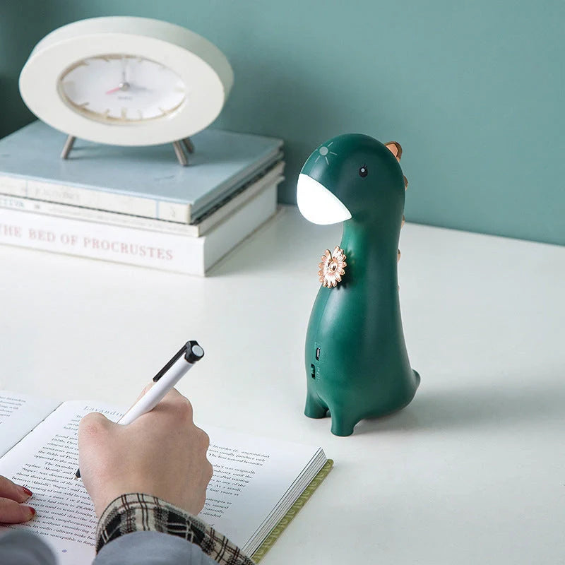 Cute Dinosaur LED Night Light in blue, green, or pink with touch control and rechargeable battery