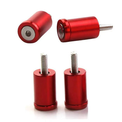 Aluminium engine cover spacer kit with four screws, nuts, and washers in red, blue, and black colours