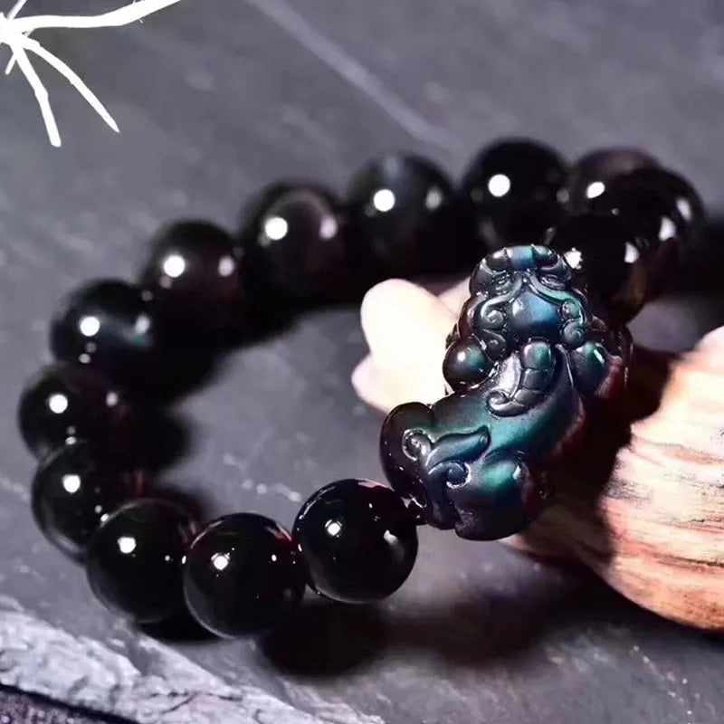 Natural Ice Colour Eye Obsidian Crystal Bracelet available in five bead sizes from 8mm to 16mm, a unisex design suitable for both men and women, with a translucent finish that showcases the distinctive eye pattern within the gemstone.