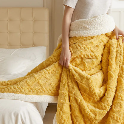 180x200cm thermal flannel blanket in tea green colour showing taffeta weave texture and modern design