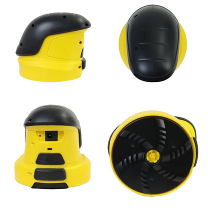 Yellow cordless electric snow scraper with USB charging cable for car window ice removal