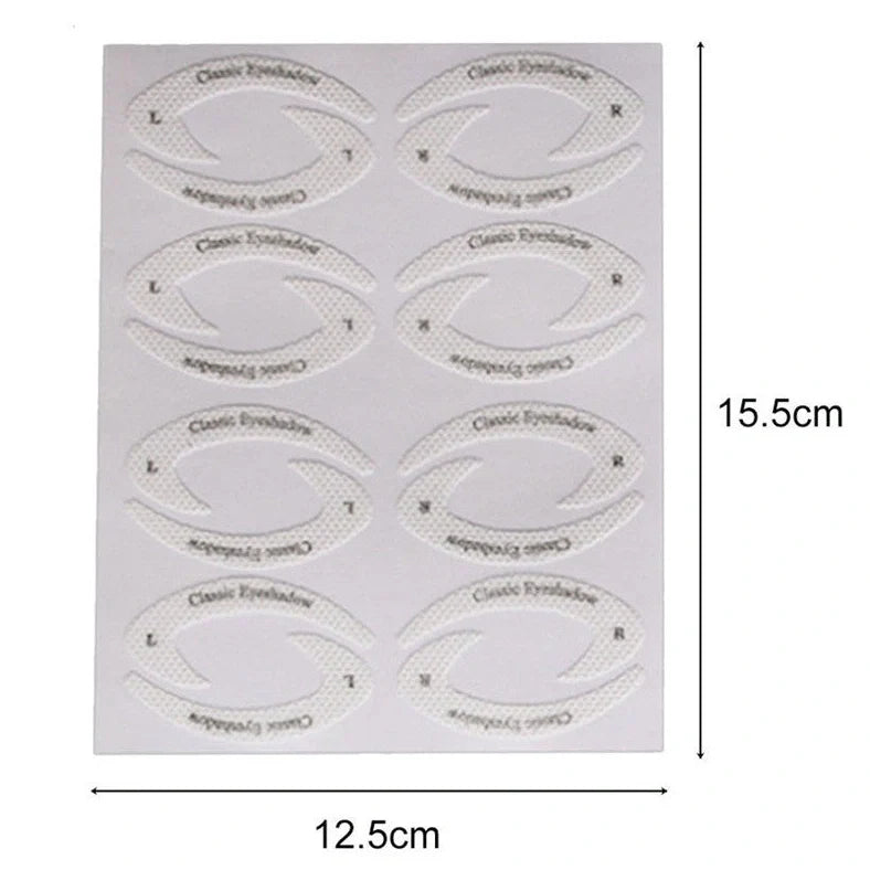 Eyeshadow eyeliner makeup template sticker showing 155mm × 125mm dimensions and non-woven fabric construction