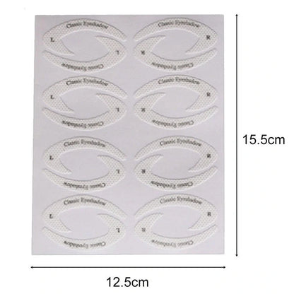 Eyeshadow eyeliner makeup template sticker showing 155mm × 125mm dimensions and non-woven fabric construction