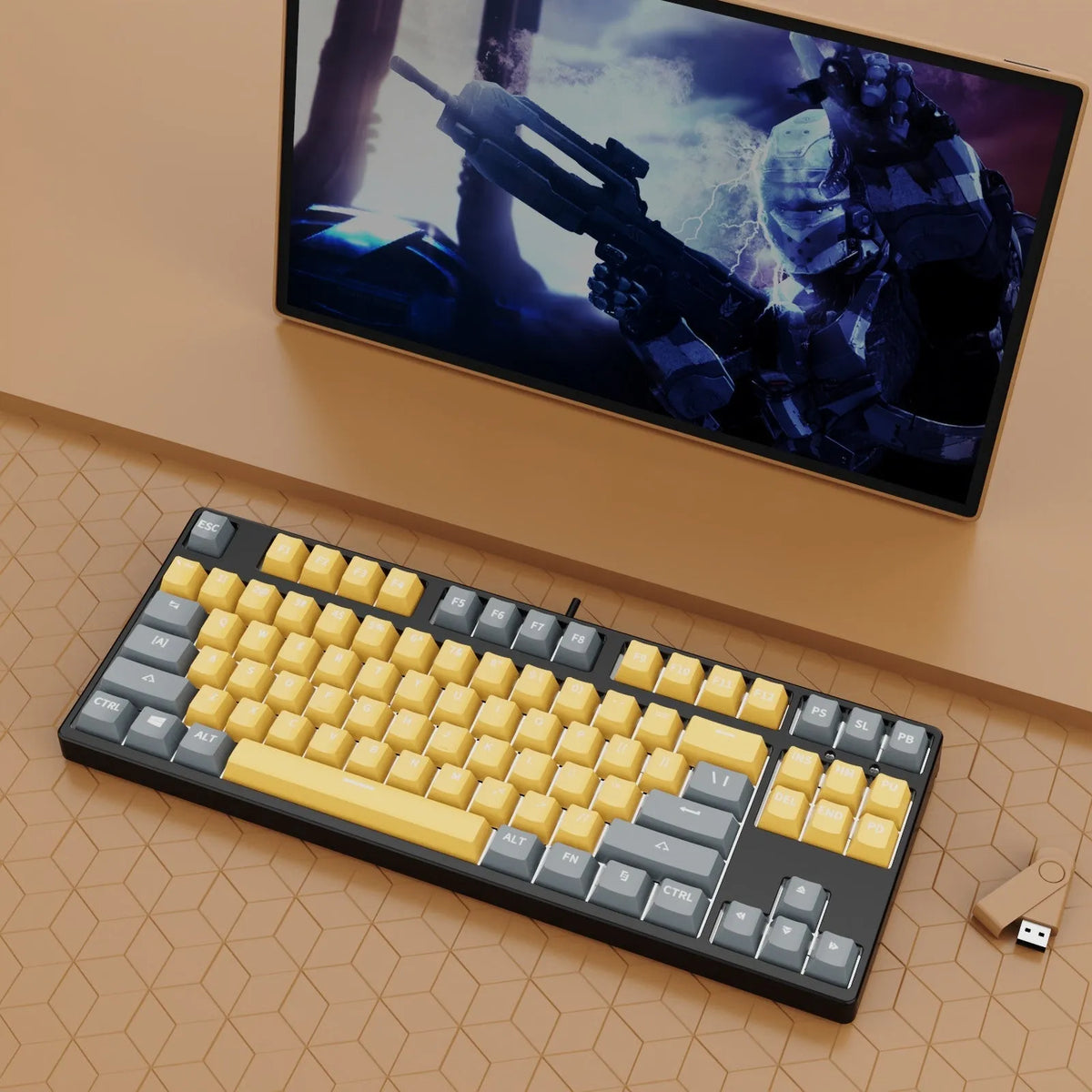 87-key wired mechanical gaming keyboard with dual-colour keycaps and hot-swap switches