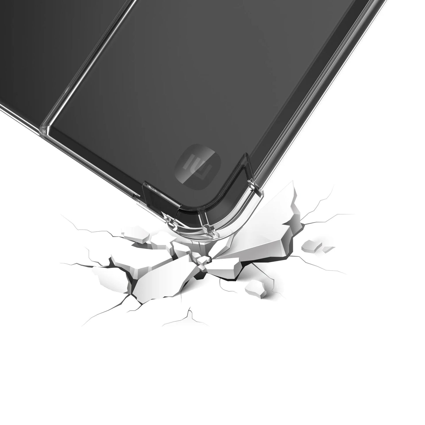 Transparent airbag protection case for a 7-inch Xiaomi smartphone on a table.