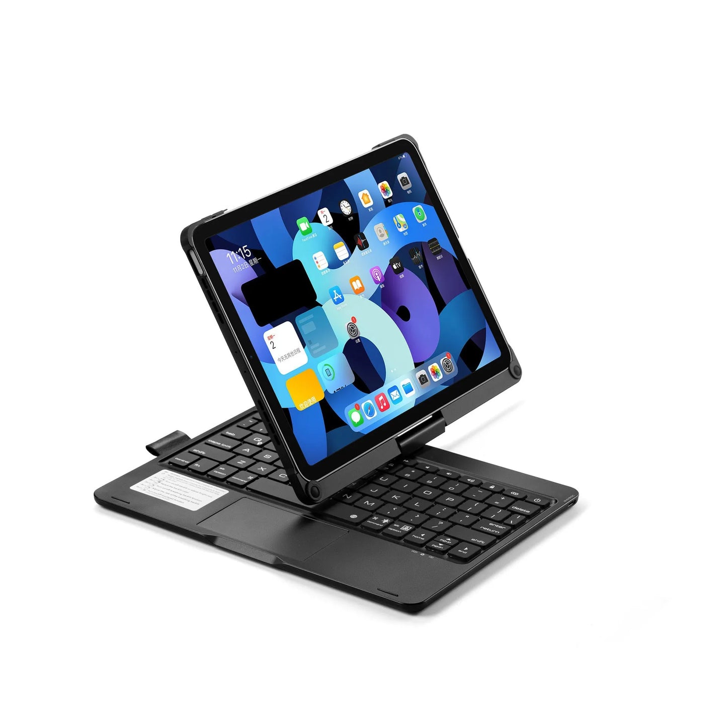 Rotating Bluetooth keyboard with touch backlight for iPad in black, rose gold, or silver colours