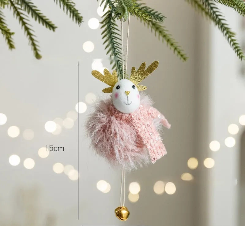 Pink plush snowman doll pendant Christmas decoration with hanger