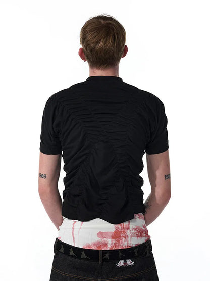 Black men's slim fit T-shirt with short sleeves and round neck collar