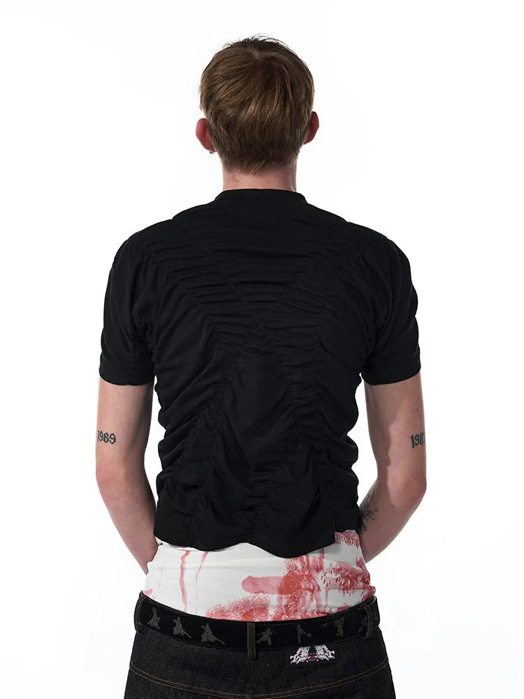 Men's slim fit short sleeve T-shirt in black printed design for summer wear, round neck collar Korean style youth fashion clothing available in M L XL sizes
