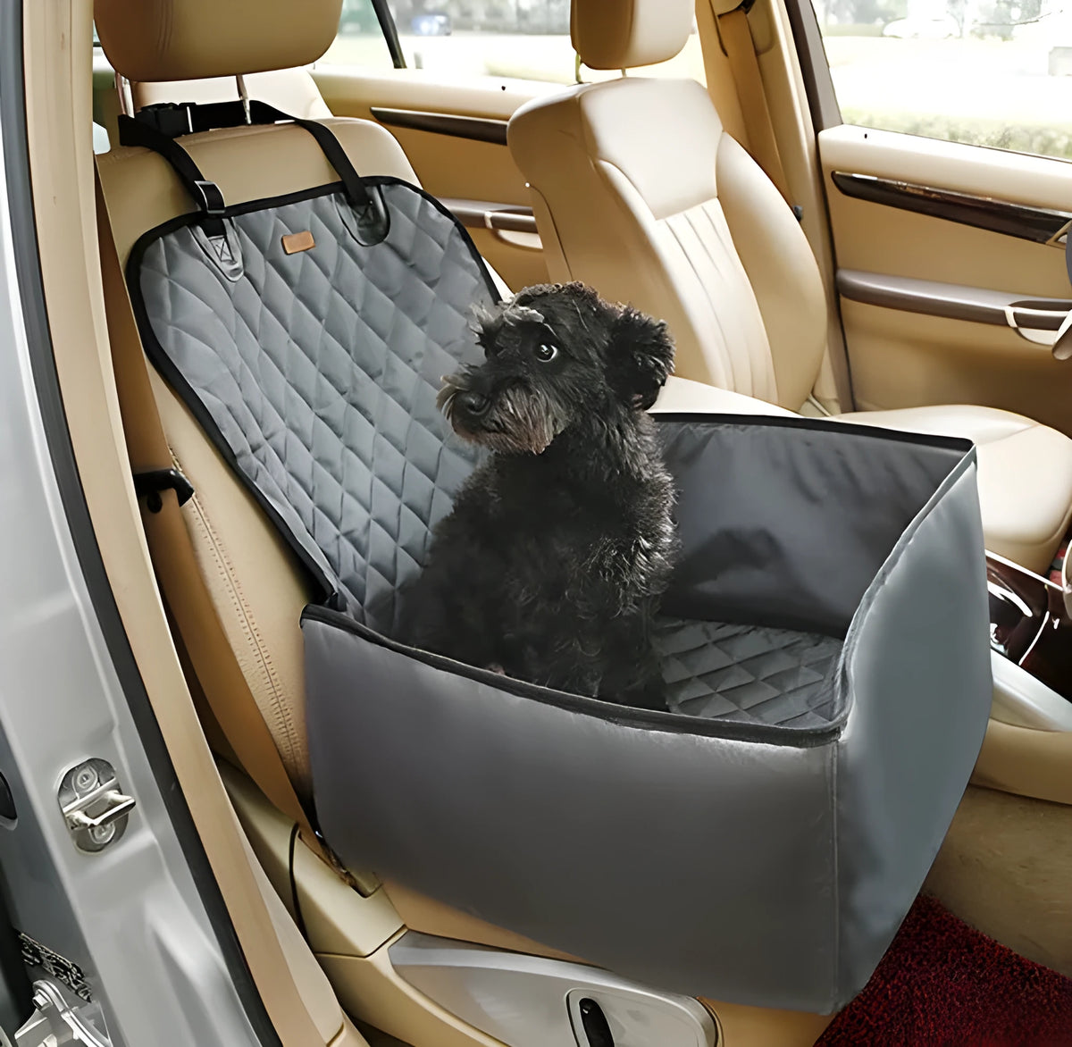 Waterproof nylon pet seat cover for car, 45x45x58cm, black grey beige, with adjustable strap