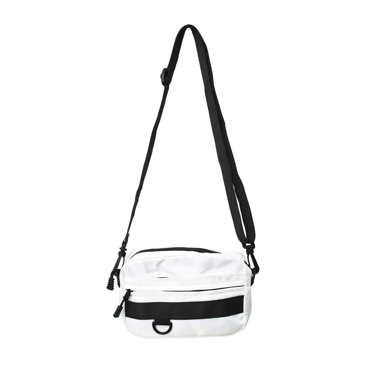 Men's street style nylon messenger bag in solid colour with sewing thread details and crossbody strap
