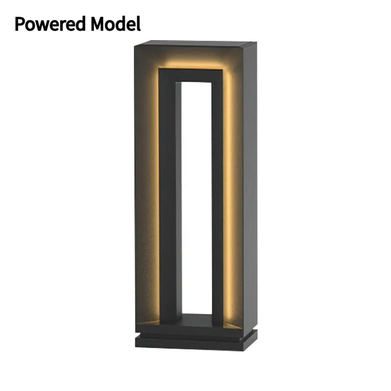 Square geometric garden lamp with abstract design in stainless steel acrylic, 62cm tall