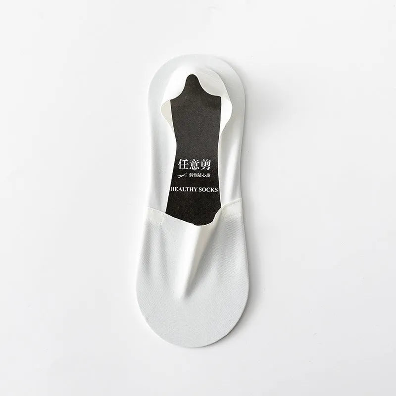 Men's invisible seamless low-cut socks in pure cotton ice silk fabric showing colour options