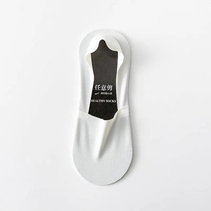 Men's invisible seamless low-cut socks in pure cotton ice silk fabric showing colour options