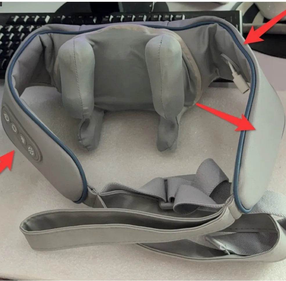 Grey elastic fabric USB rechargeable neck and back massage instrument