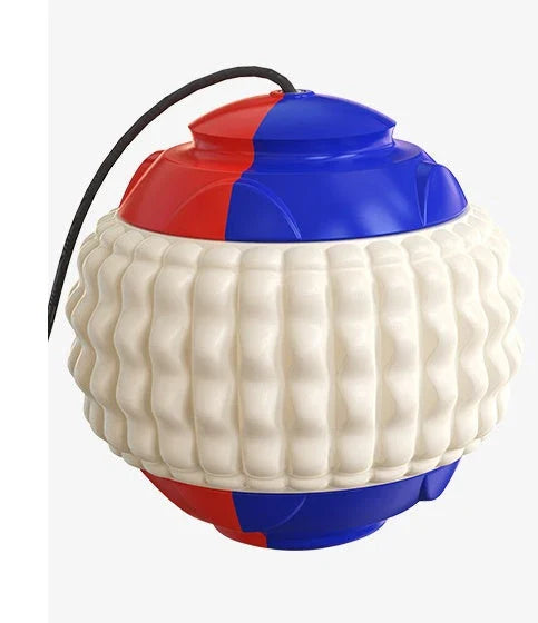 Interactive dog toy with retractable throwing ball, textured dental chew surface, and durable ABS construction