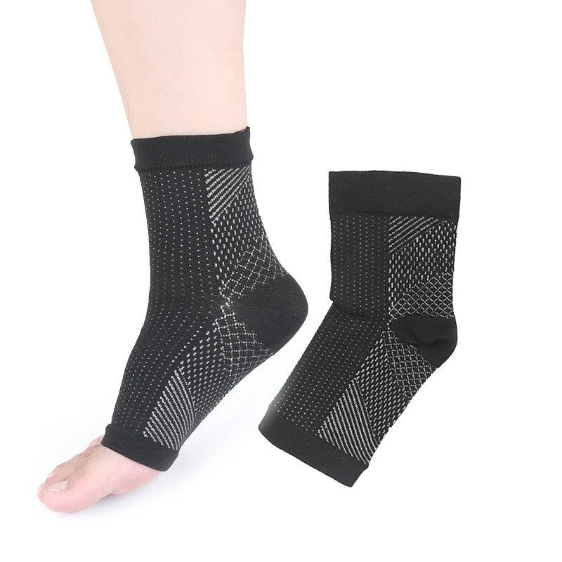 Korean-style sports compression socks in black, white, skin colour, and copper colours with short tube design