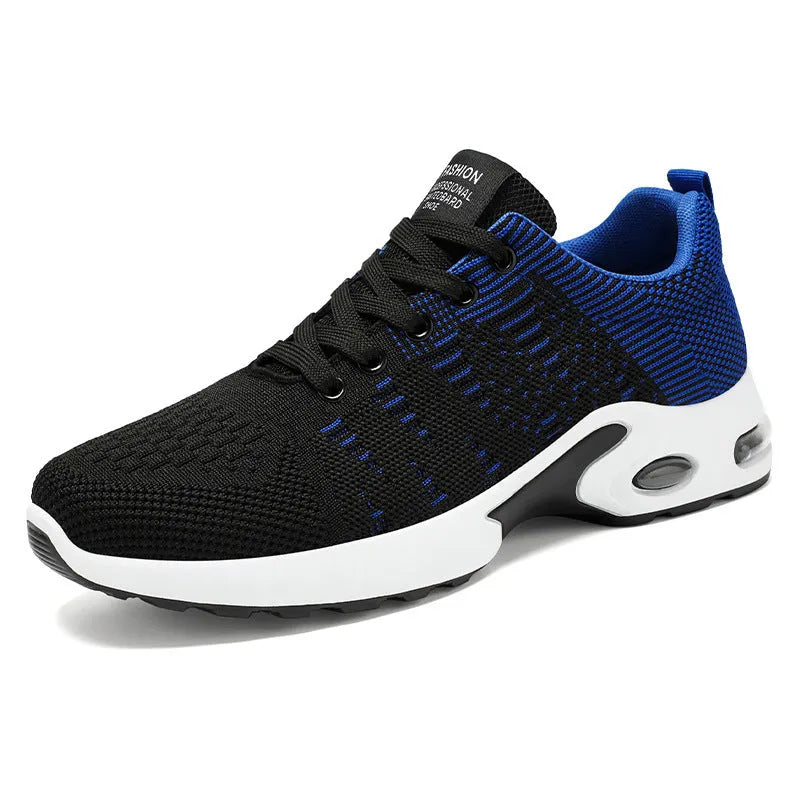 Men's black Flyknit mesh sneakers with round toe and lace-up front in casual low-top design