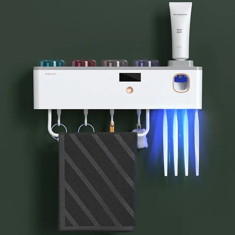 Multifunctional UV Germicidal Toothbrush Rack with magnetic cup and sterilisation feature
