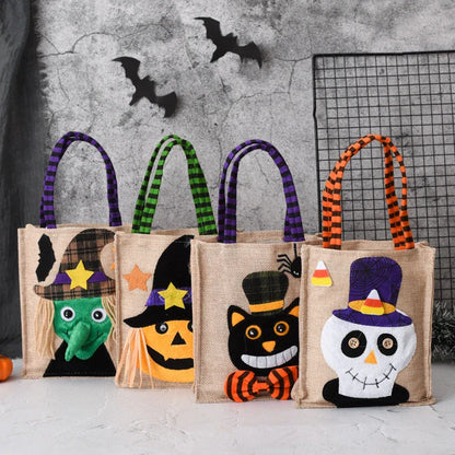 Charming Halloween tote bag made of high-quality fabric with cartoon designs, perfect for carrying candy, gifts, and other holiday essentials