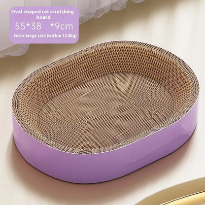 Green oval corrugated paper cat scratch board and nest bed measuring 55cm diameter