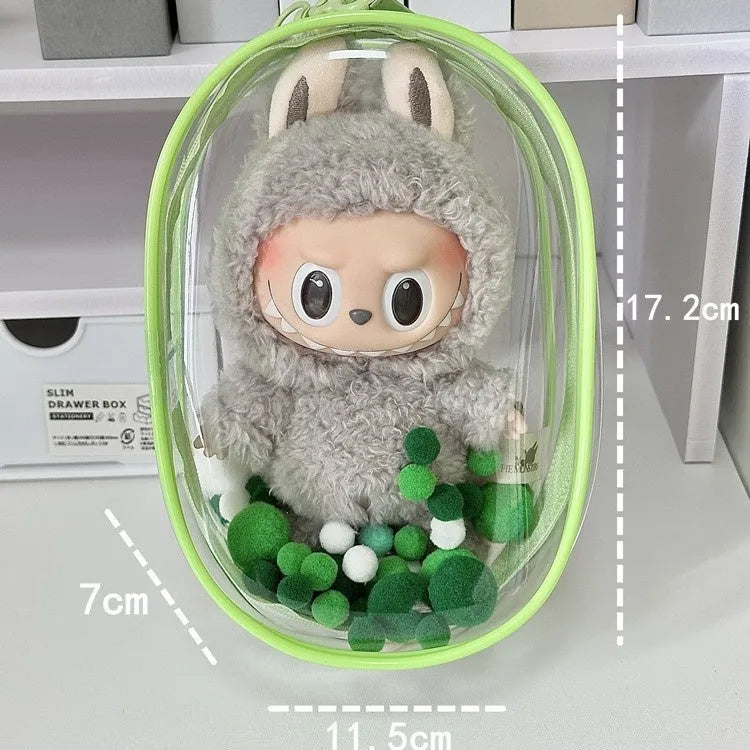 PVC cube storage bag in avocado green with keychain, measuring 17cm for postcards and candy