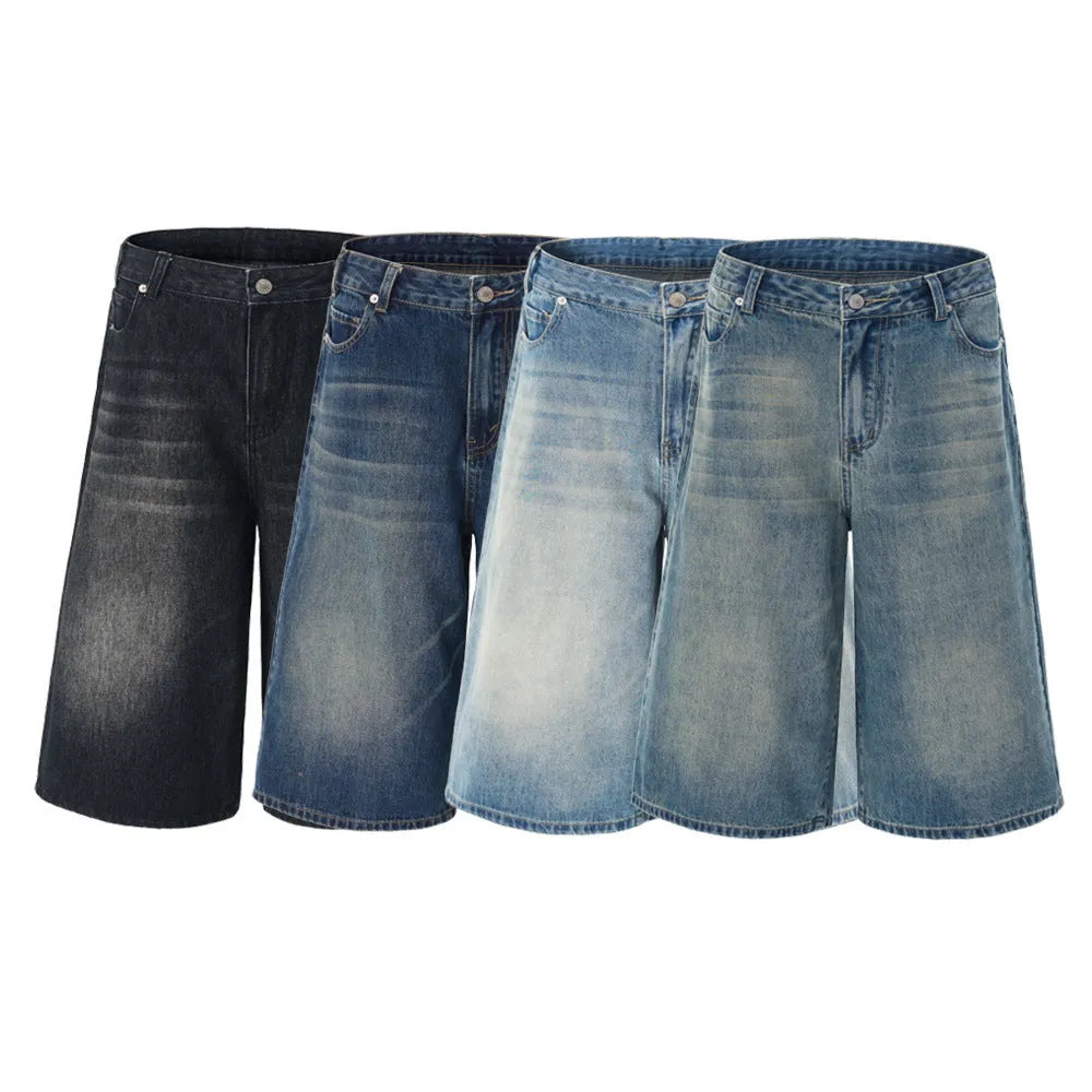 Men's loose straight denim shorts in cropped length with straight-leg cut, available in five colours