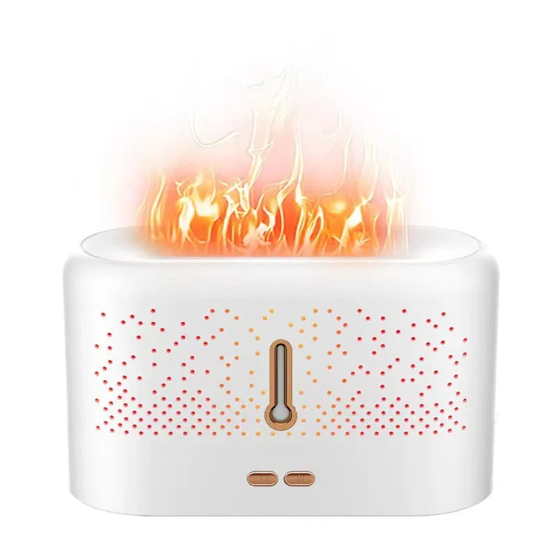 White ultrasonic aromatherapy diffuser with USB cable and essential oil bottle on packaging