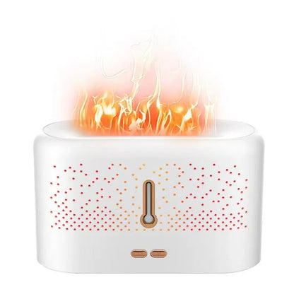 White ultrasonic aromatherapy diffuser with USB cable and essential oil bottle on packaging