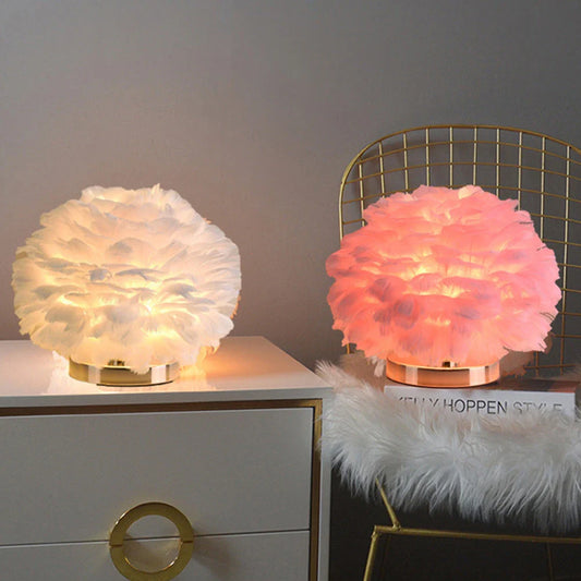Elegant swan feather table lamp with warm, ambient lighting for bedrooms and living rooms