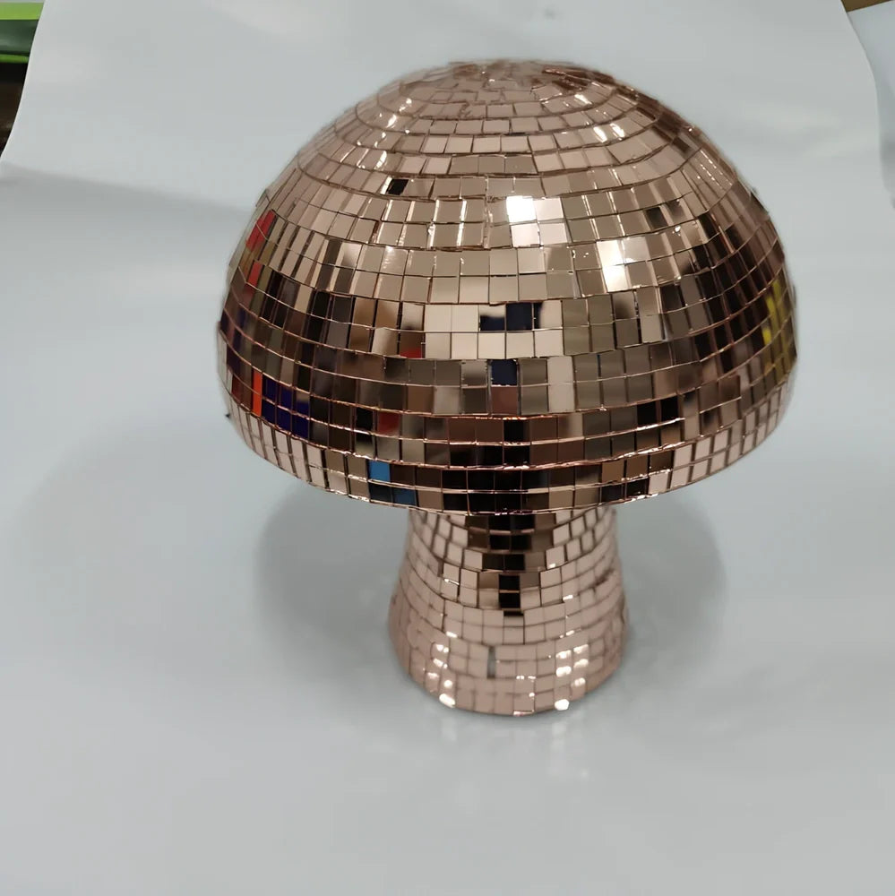 Handmade mirror glass mushroom ornament with geometric brick pattern in silver, gold, or rose gold
