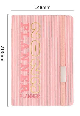 Creative student almanac calendar with imitation leather cover open to show weekly layout