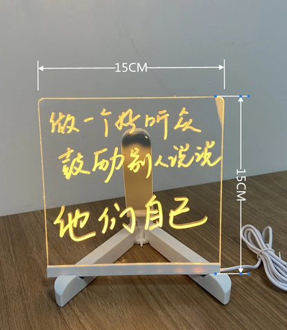 Acrylic DIY Note Board LED Night Light with USB power and colorful pens