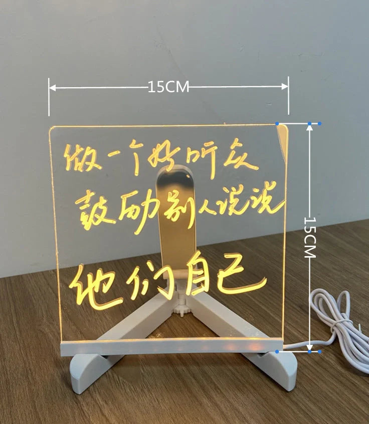 Acrylic DIY Note Board LED Night Light with USB power and colorful pens