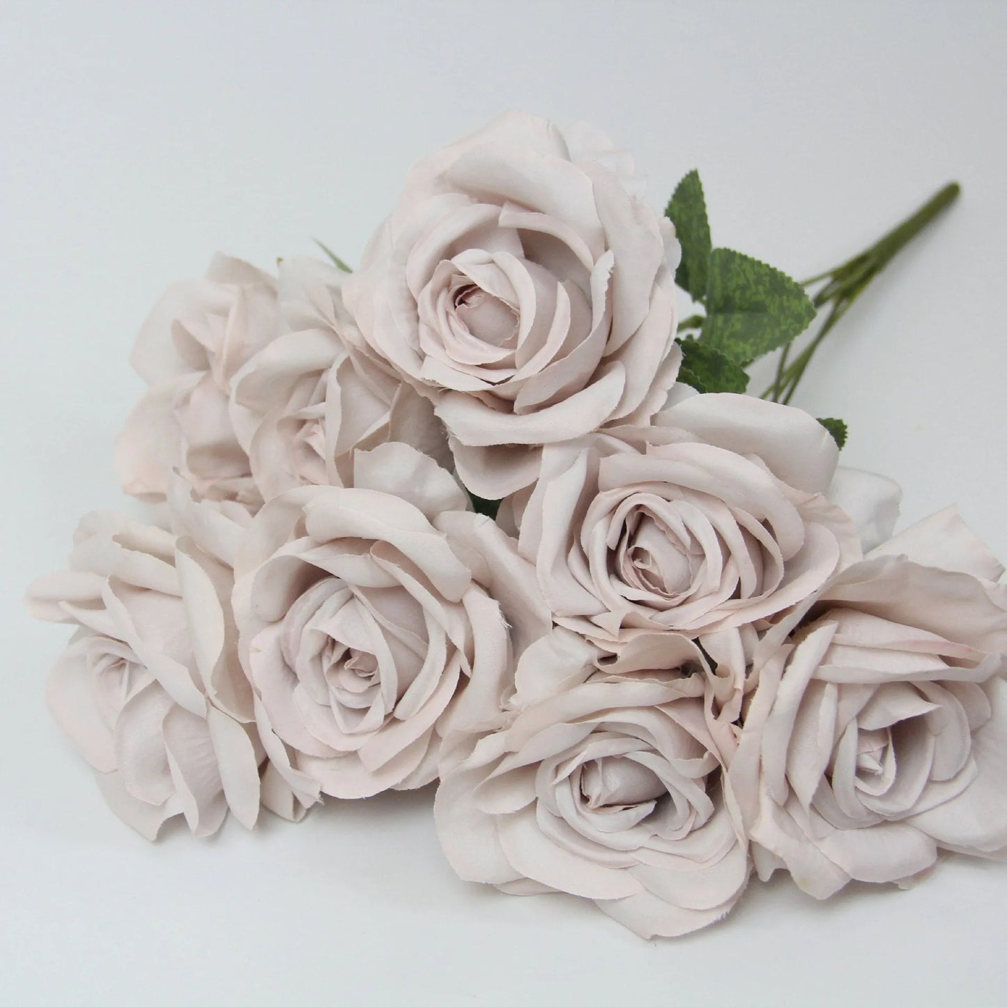 Artificial silk rose flower bouquet with ten rose heads, 53cm tall, in brown colour option.