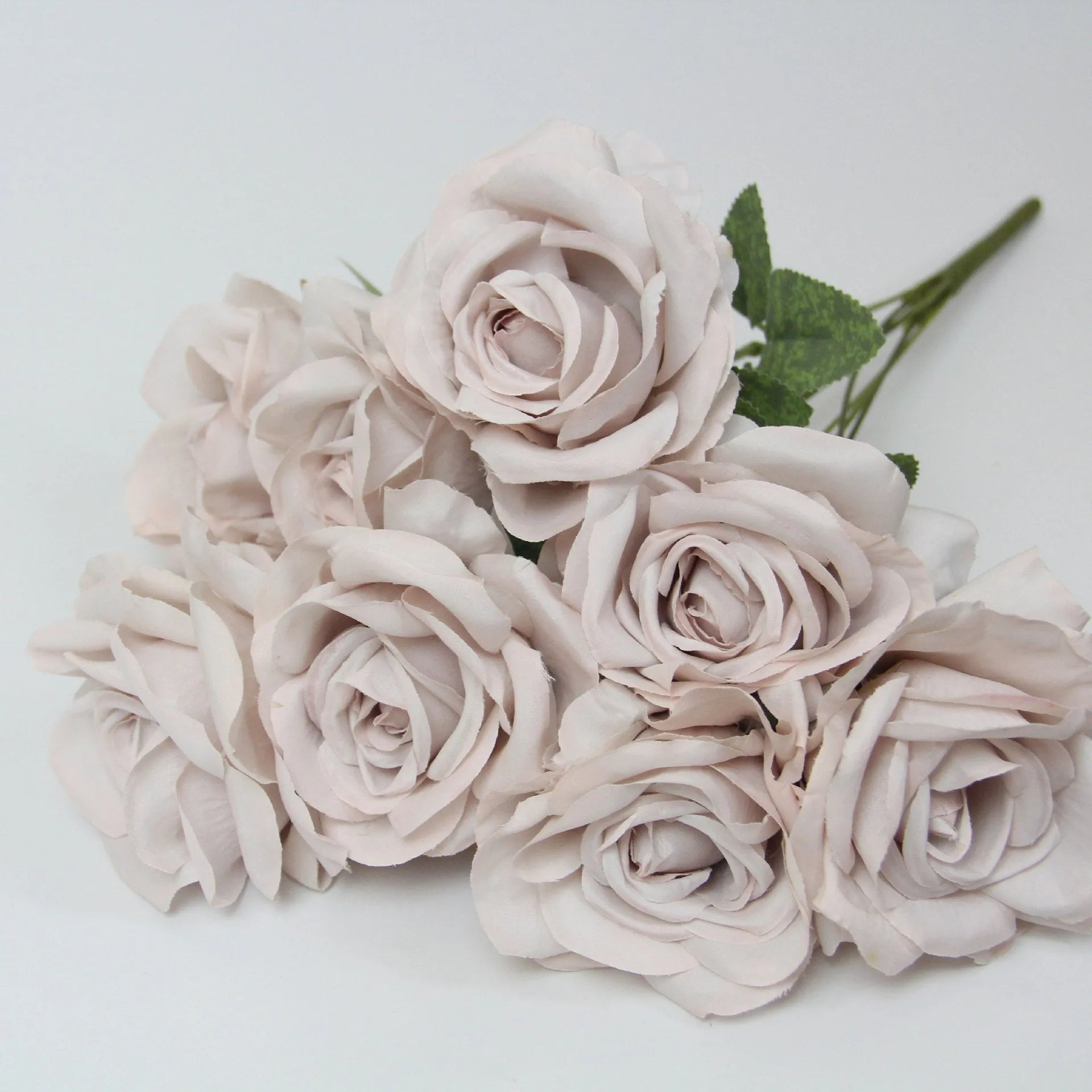 Artificial silk rose flower bouquet with ten rose heads, 53cm tall, in brown colour option.