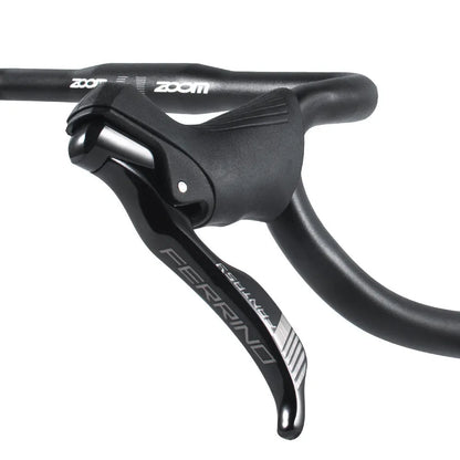 Black aluminium alloy road bike bent handlebar showing 420mm width and 31.8mm clamp area