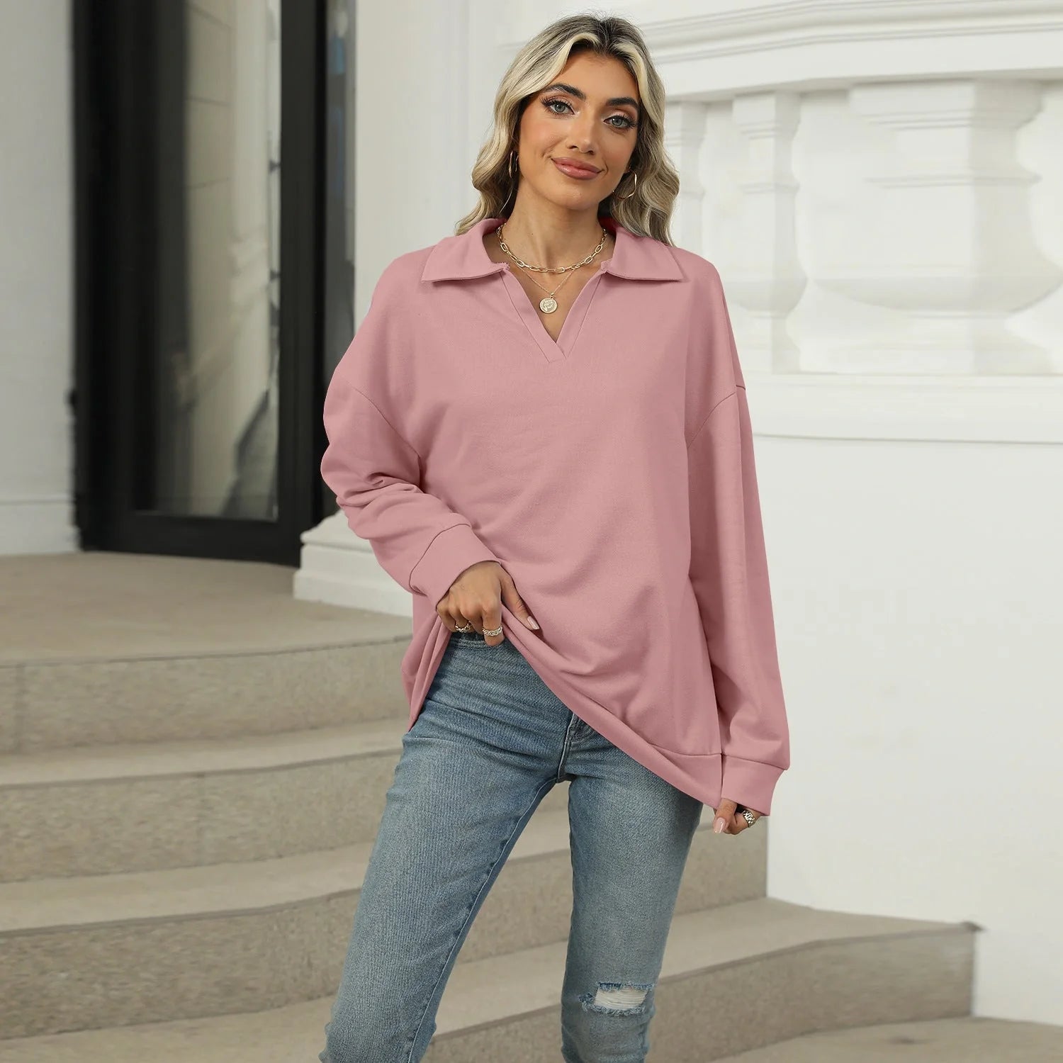 Stylish V-neck Lapel Sweatshirt for Women in various colours