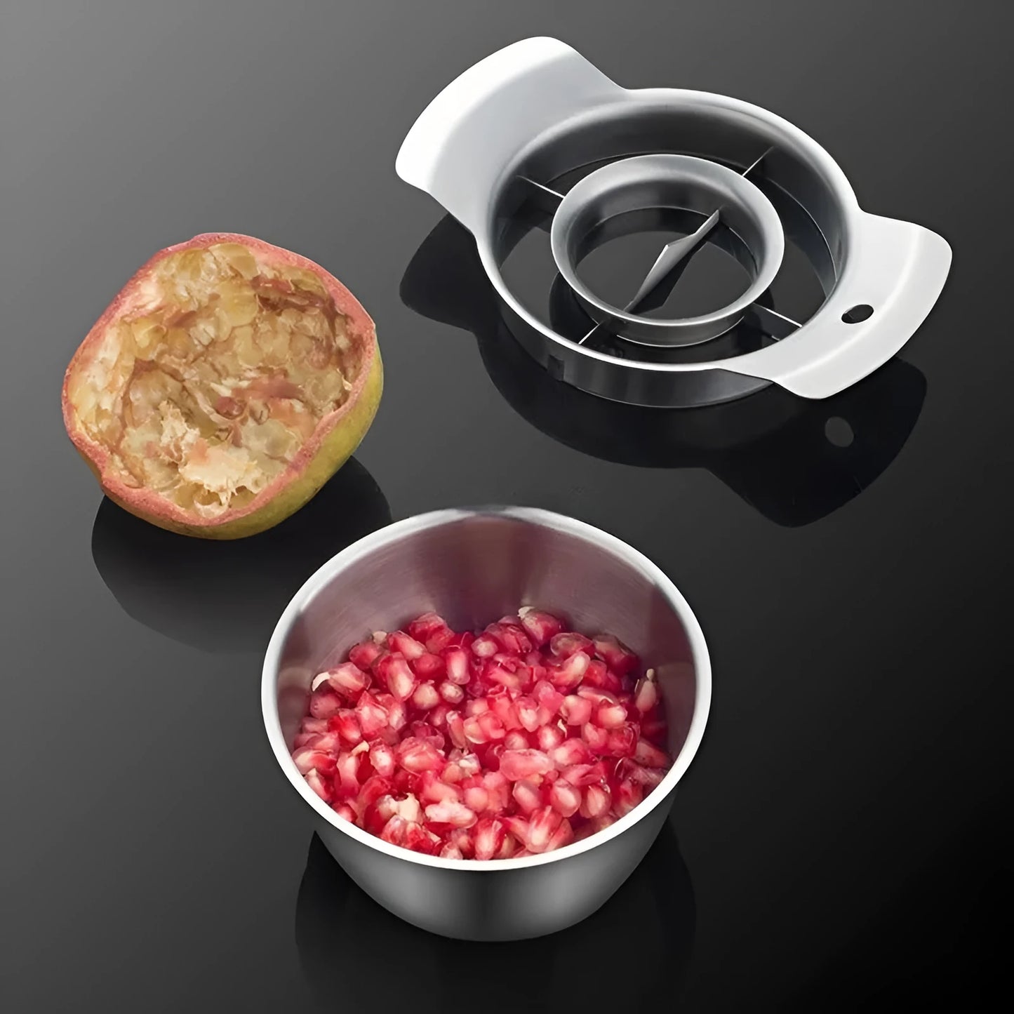 304 stainless steel pomegranate fruit opener set with wooden hammer and bowl