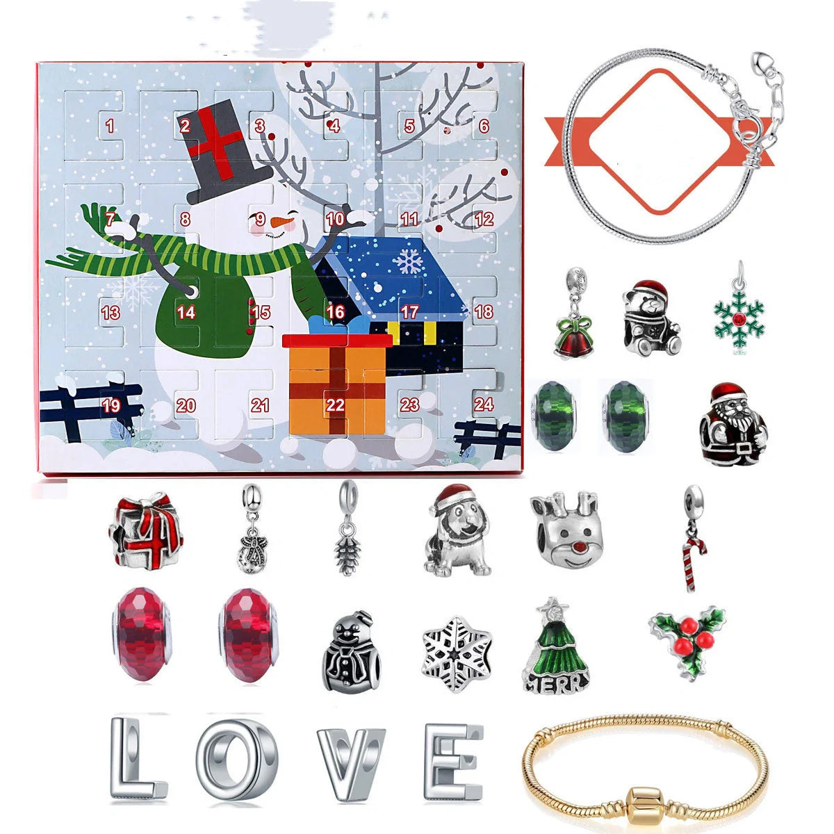 Festive Santa pattern Christmas bracelet gift set with alloy construction
