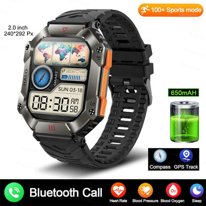 Android GPS smart watch for women with a titanium alloy case shown on a wrist, featuring a resin dial and a black camouflage strap.