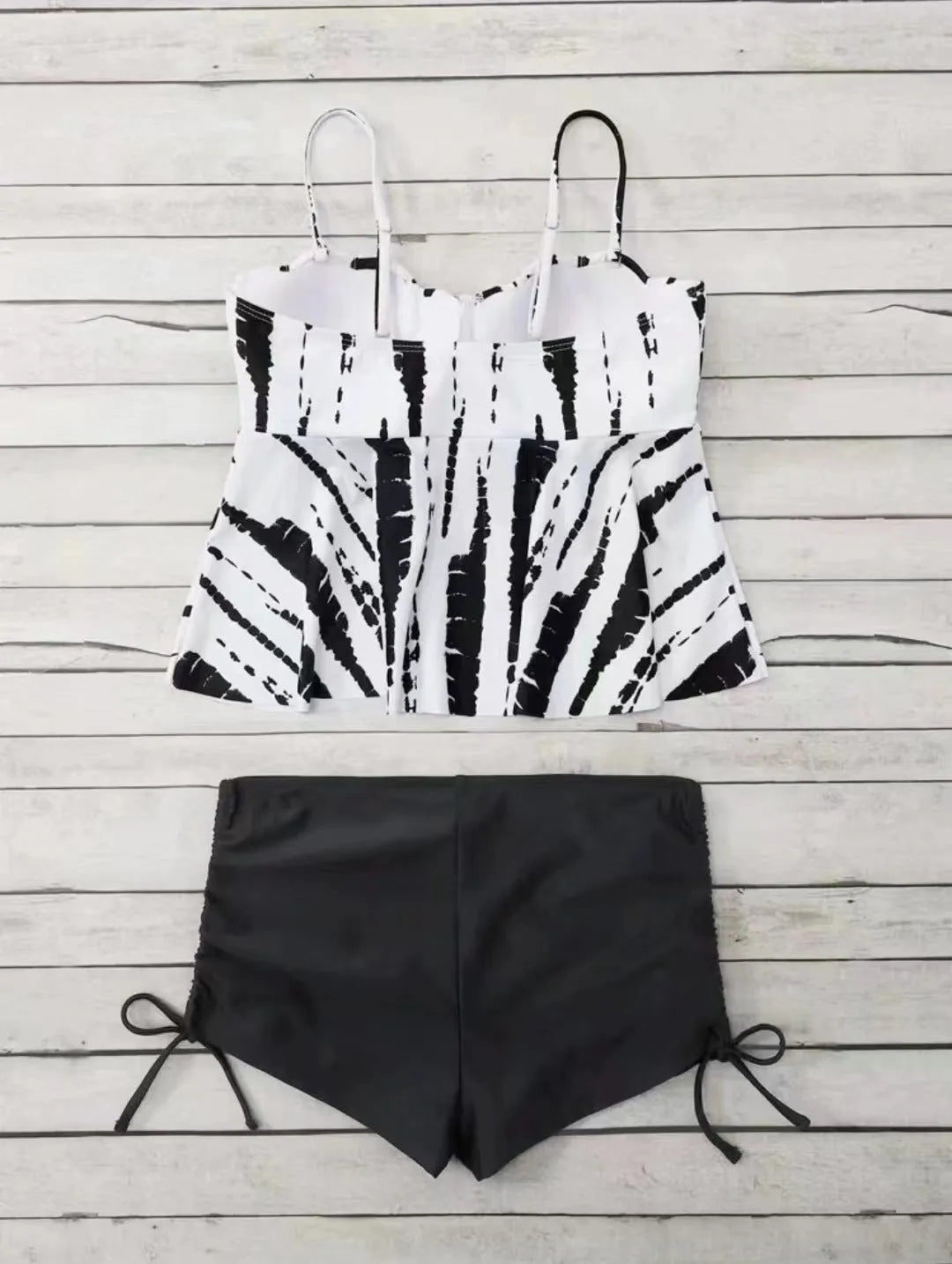 Women's hard bag printed split bikini swimsuit in polyester with top and shorts