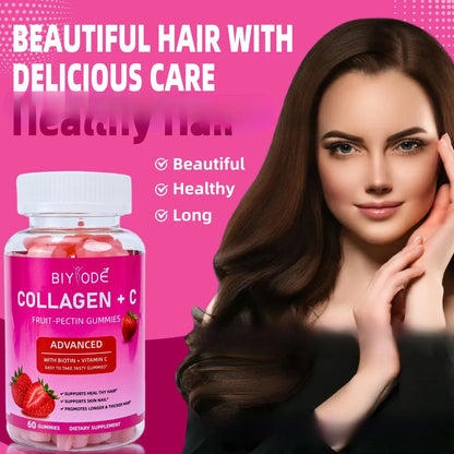Bottle of 60 vitamin C biotin collagen gummies for women with 10mg collagen per piece