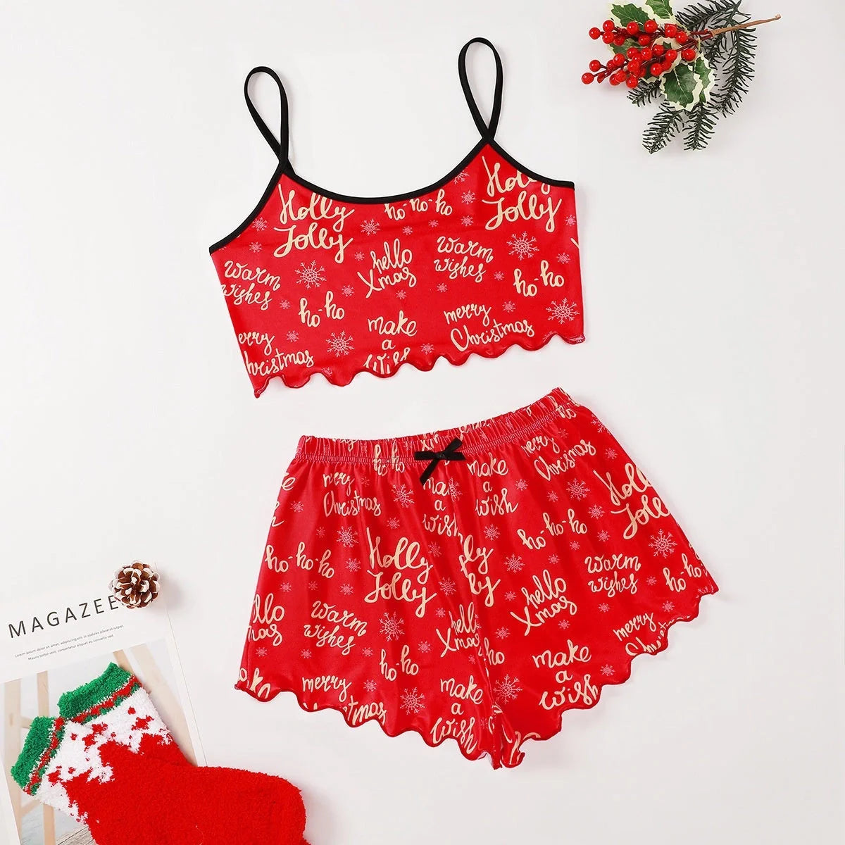 Christmas women's milk silk pajamas two-piece set with festive designs