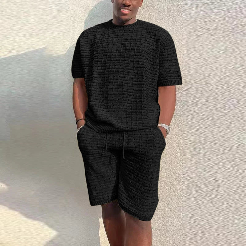 Men's summer 2-piece outfit featuring a loose-fitting shirt and matching shorts in various colors