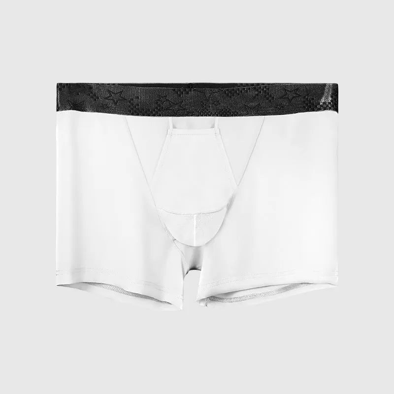 Men's ice silk nylon boyshorts in black, grey, blue, white, and light blue colours